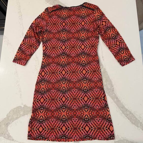 Sandwich Long Sleeve V-Neck Knee Length Stretchy Dress Women's Small Pink/Orange - Picture 5 of 6